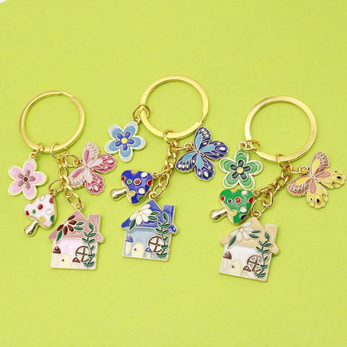 Metal House Flower Mushroom Keychain Cute Bag Charm