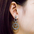 Oxidized Silver-Tone Triple Circle Textured Drop Earrings view 2