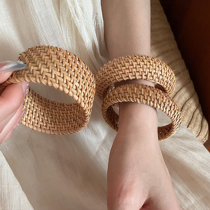 Handmade Woven Rattan Bangle Bohemian Ethnic Vintage Round Fashion Jewelry