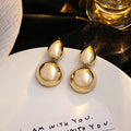 Luxury Smooth Metal Oval Teardrop Geometric Statement Stud Earrings For Women Elegant Alloy Drop Earrings view 2