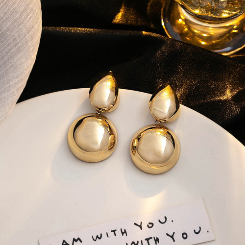 Luxury Smooth Metal Oval Teardrop Geometric Statement Stud Earrings For Women Elegant Alloy Drop Earrings