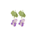 Vintage French Pastoral Purple Grape Bead Green Enamel Leaf Alloy Stud Drop Elegant Women's Earrings view 5