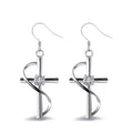 Silver Tone Cross Swirl Clear Stone Hook Drop Earrings Pair view 1