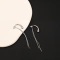 Elegant Smooth Silver Alloy Waterdrop Stud Earrings With Long Chain Tassel Minimalist Vintage Earrings view 3