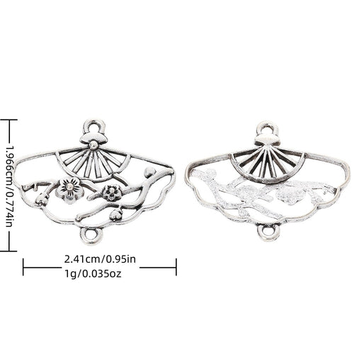 Vintage Zinc Alloy Double Bail Fan Pendant Charms DIY Jewelry Accessories For Bracelets