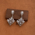 Elegant French Pearl Geometric Lattice Alloy Drop Stud Earrings For Women Luxury Statement Earrings view 3