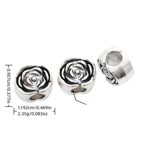 DIY Vintage Alloy Rose Flower Large Hole Bead For European Bracelet Necklace Jewelry Findings