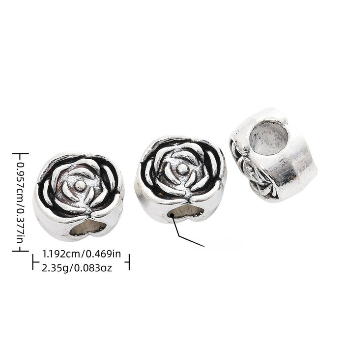 DIY Vintage Alloy Rose Flower Large Hole Bead For European Bracelet Necklace Jewelry Findings
