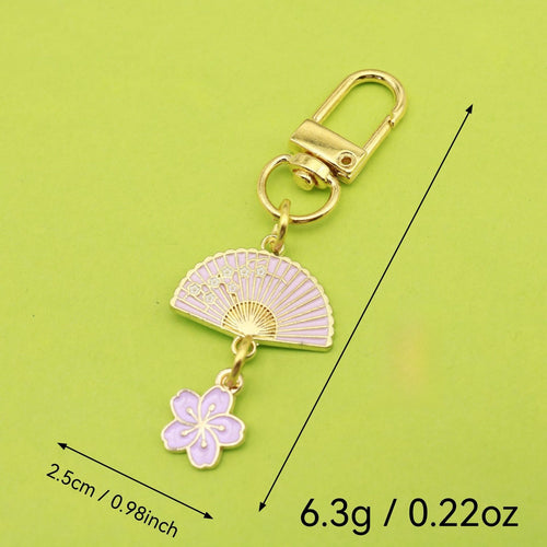 Zinc Alloy Sweet Cherry Blossom Fan Keychain Bag Charm Gift