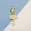 Zinc Alloy Sweet Cherry Blossom Fan Keychain Bag Charm Gift view 1