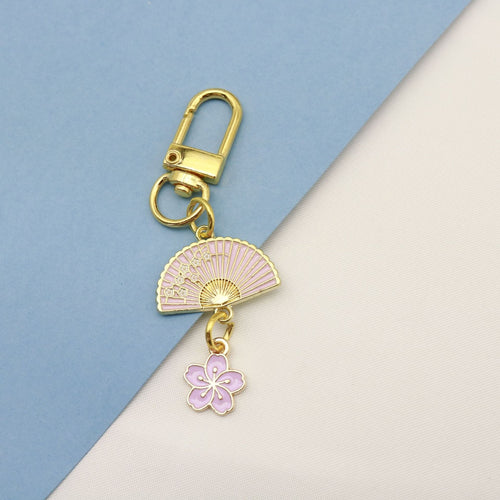Zinc Alloy Sweet Cherry Blossom Fan Keychain Bag Charm Gift