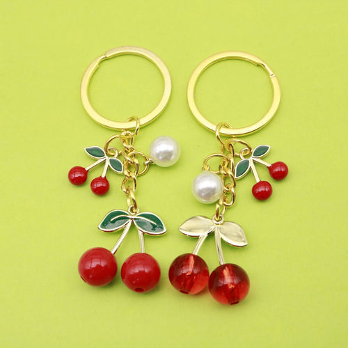 Metal Red Cherry Pearl Keychain Girls Bag Charm Gift