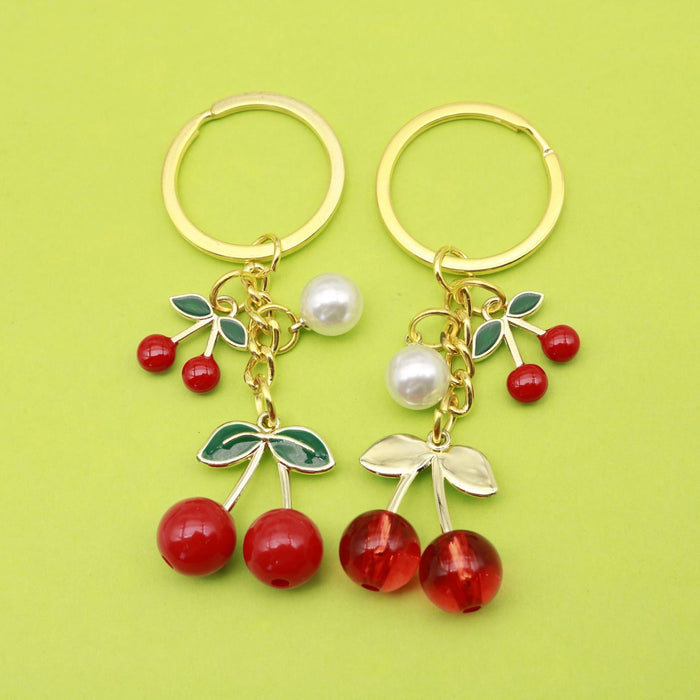 Metal Red Cherry Pearl Keychain Girls Bag Charm Gift