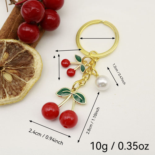 Metal Red Cherry Pearl Keychain Girls Bag Charm Gift