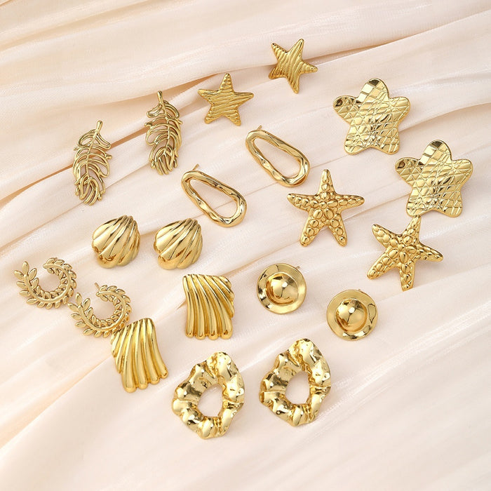Stainless Steel Metal Texture Star Stud Earrings Minimalist Light Luxury Fashion Ear Jewelry