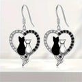 Two Tone Zircon Heart Cat Drop Earrings, Cute Kitty Heart Shape Dangle Earrings For Women view 1