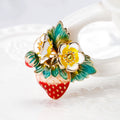 Green Gold Tone Strawberry Metal Brooch Pin for Jackets and Lapels view 3