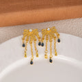 Vintage Elegant Gold Alloy Flower Rhinestone Waterdrop Crystal Chain Tassel Dangle Stud Earrings view 3