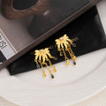 Vintage Elegant Gold Alloy Flower Rhinestone Waterdrop Crystal Chain Tassel Dangle Stud Earrings view 2