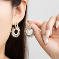 Luxury Sunburst Round Pearl Rhinestone Zircon Hoop Studs French Vintage Gold Alloy Statement Earrings view 1