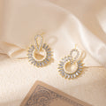 Luxury Sunburst Round Pearl Rhinestone Zircon Hoop Studs French Vintage Gold Alloy Statement Earrings view 4