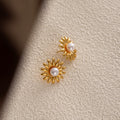 Vintage Gold Alloy Pearl Sunflower Maple Leaf Studs Luxury Statement Women's Fashion Earrings view 3