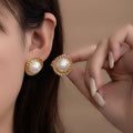 Vintage Gold Alloy Pearl Sunflower Maple Leaf Studs Luxury Statement Women's Fashion Earrings view 2