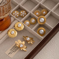 Vintage Gold Alloy Pearl Sunflower Maple Leaf Studs Luxury Statement Women's Fashion Earrings view 1