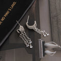 Vintage Luxury Silver Needle Zircon Tassel Drop Studs Elegant Minimal Long Chain Pendant Earrings view 4