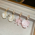 Sweet Shell Flower Petal Tassel Drop Earrings With Zircon Accents And Silver Posts view 4