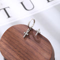 Elegant Asymmetric Rhinestone Cross Huggie Stud Earrings, Silver Alloy Zircon Minimalist Vintage Earrings view 4