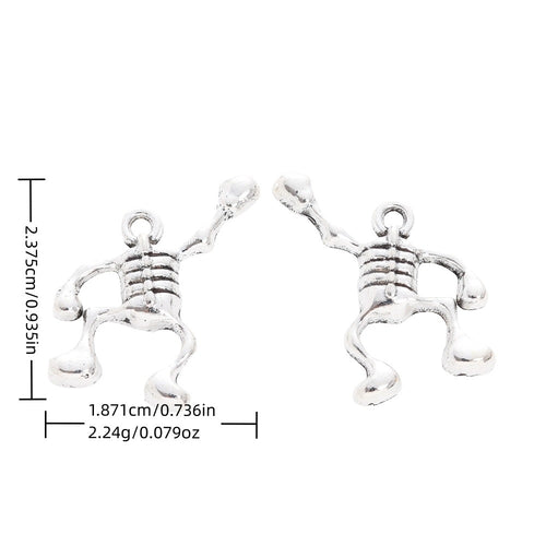 Antique Silver Zinc Alloy Skeleton Charm Pendant for DIY Necklace Bracelet Jewelry Making