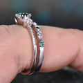 Blue Or Green Round Solitaire Floral Two-Ring Set In Silver Tone view 4