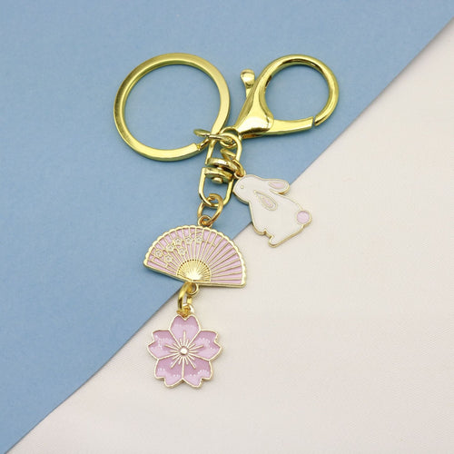Zinc Alloy Enamel Sakura Rabbit Keychain Cute Bag Charm Gift