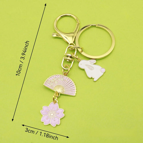Zinc Alloy Enamel Sakura Rabbit Keychain Cute Bag Charm Gift