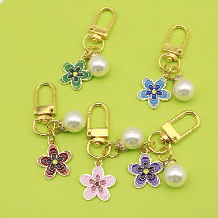 Metal Flower Pearl Keychain Bag Charm