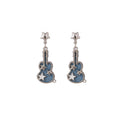 Vintage French Blue Enamel Alloy Rhinestone Guitar Butterfly Heart Flower Elegant Stud Drop Earrings view 5