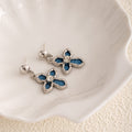Vintage French Blue Enamel Alloy Rhinestone Guitar Butterfly Heart Flower Elegant Stud Drop Earrings view 4