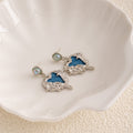 Vintage French Blue Enamel Alloy Rhinestone Guitar Butterfly Heart Flower Elegant Stud Drop Earrings view 3