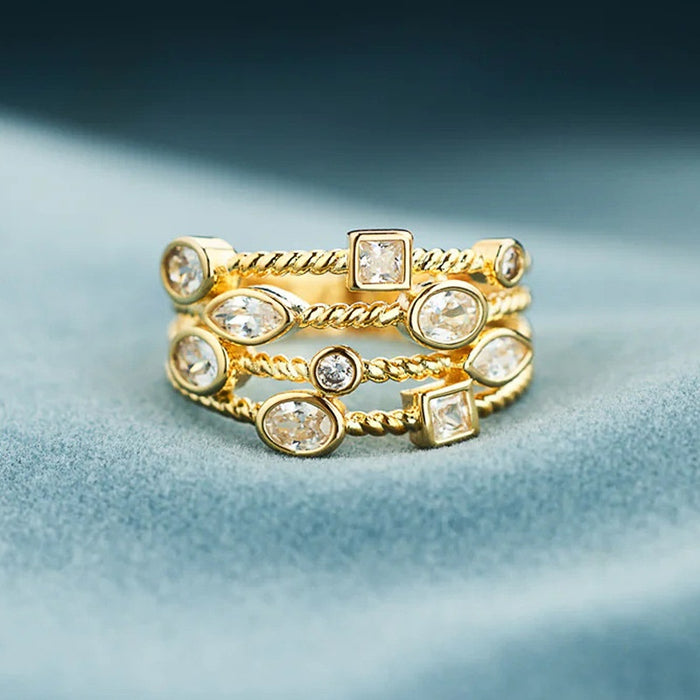 European Korean Multi Layer Geometric Ring, Delicate Style Niche Design Daily Fashion Jewelry