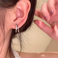 Korean Minimalist Copper Circle Hoop Earrings With Silver Pin Geometric Small Chic Ear Jewelry view 3