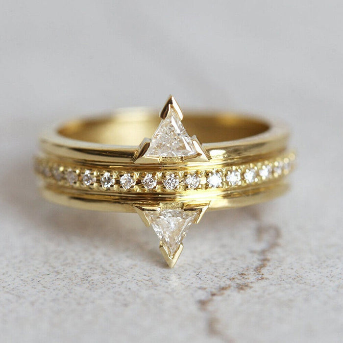Niche Triangle Ring For Women, Micro Paved Zircon French Elegant Fashion Jewelry