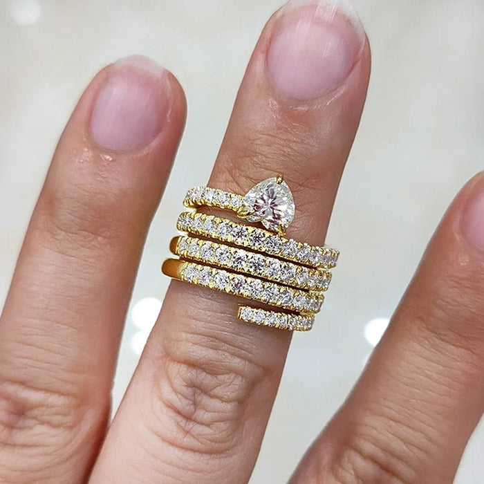 Irregular Light Luxury Multi Layer Heart Ring For Women, Shiny Zircon Fashion Jewelry