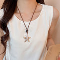 Vacation Style Starfish Acrylic Wood Bead Leather Sweater Necklace For Women view 3