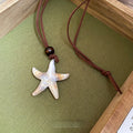 Vacation Style Starfish Acrylic Wood Bead Leather Sweater Necklace For Women view 4