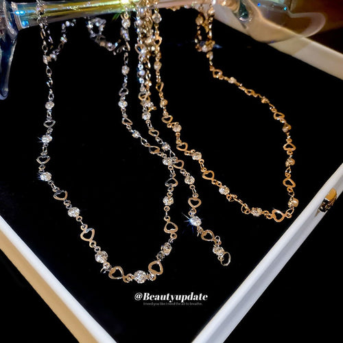 European Style Metal Rhinestone Heart Long Tassel Sweater Necklace For Women