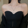 European Style Metal Rhinestone Heart Long Tassel Sweater Necklace For Women view 1