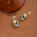 Elegant Vintage French Oval Oil Painting Enamel Flower Pearl Alloy Stud Drop Dangle Earrings view 4