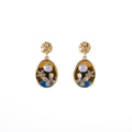 Elegant Vintage French Oval Oil Painting Enamel Flower Pearl Alloy Stud Drop Dangle Earrings view 5