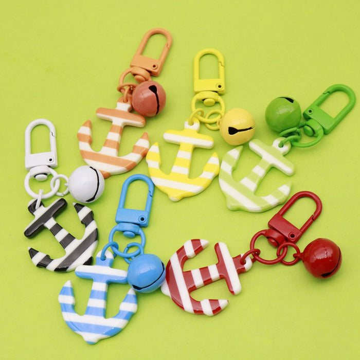 Metal Sailor Anchor Bell Keychain Striped Bag Charm Gift